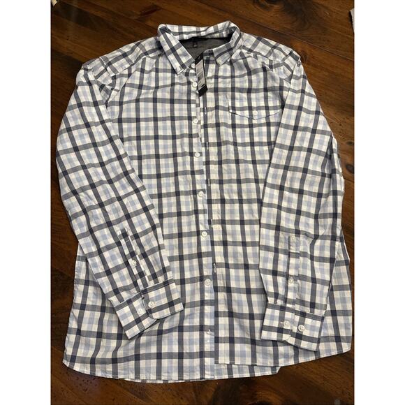 Kenneth Cole Non Iron, Stretch, Plaid, White Blue, Gray - Large - Picture 1 of 8